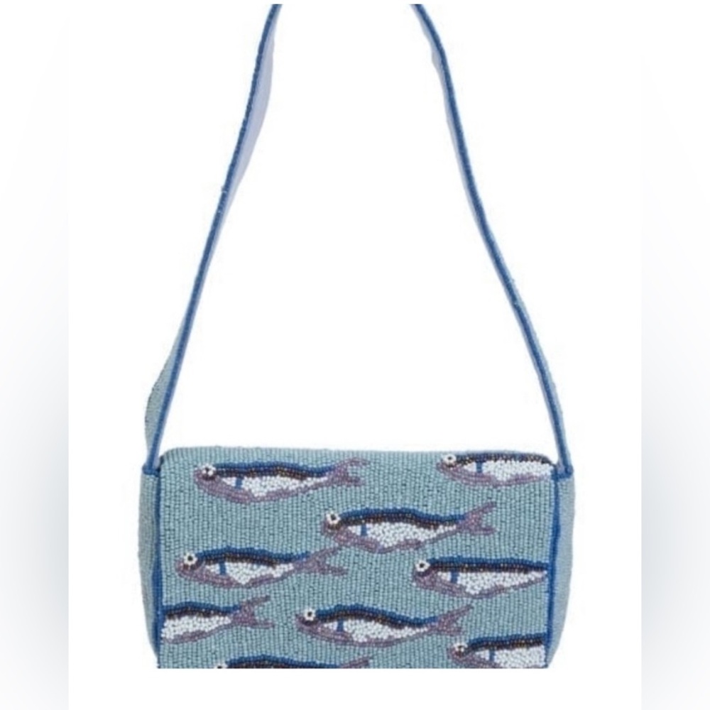 Blue Beaded Sardines Design Shoulder Bag. Good condition. NO BEADS MISSING. NWT.